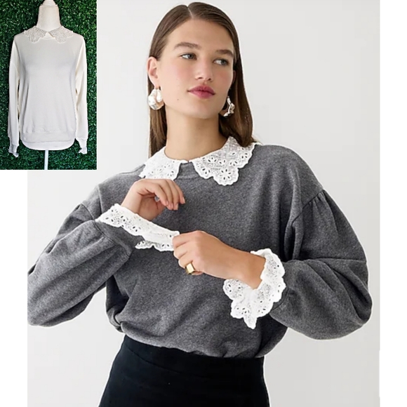 4. J.Crew Lace-collar crewneck sweatshirt - Picture 1 of 9